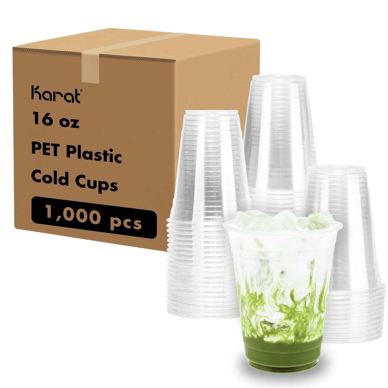 [1,000 ct] 16oz Plastic Cups, Clear Disposable Cold Cup For Iced Coffee, Smoothies, and More, 98mm (C-KC16)