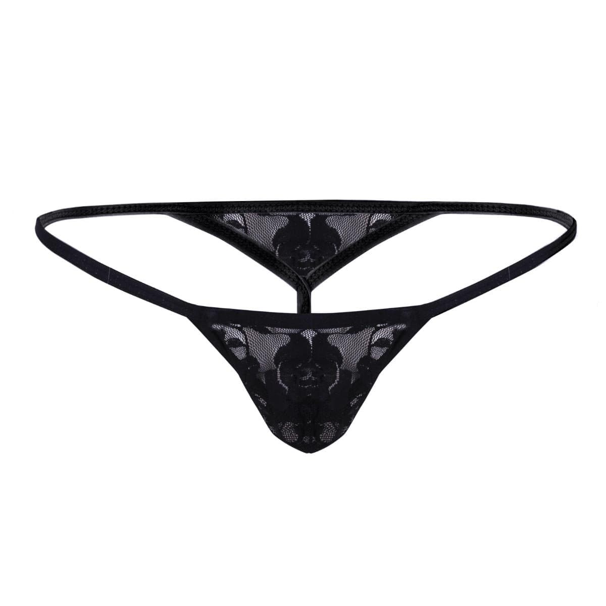 Men's Underwear Jacquard Lace Bound Pouch Micro G-String Thong T-Back Lingerie