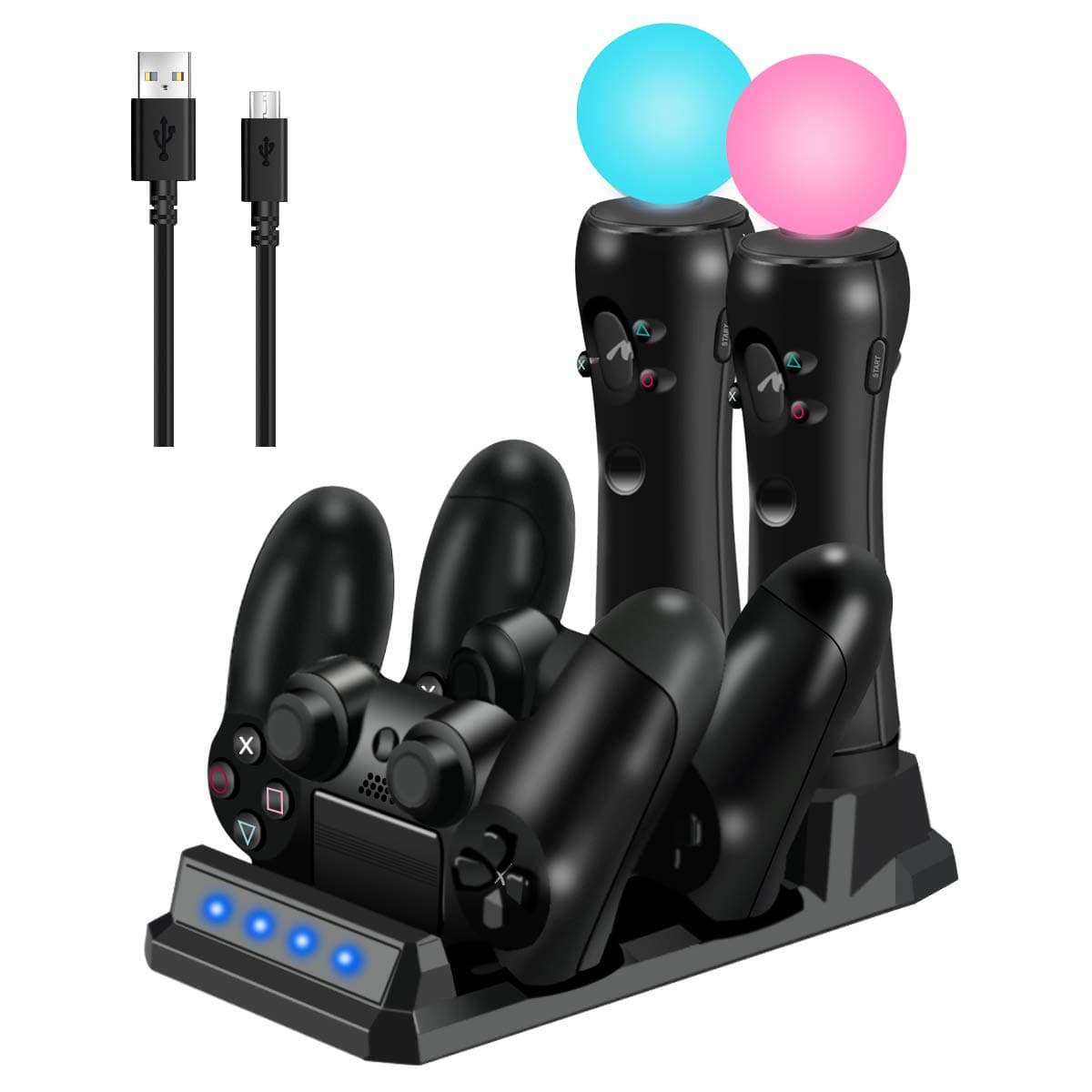 Charging Station for PS Move and PS4 Controller, Fast Charger Rack Stand Holder for PlayStation 4 PS4 Slim / Pro Controller, PSVR Motion Controllers