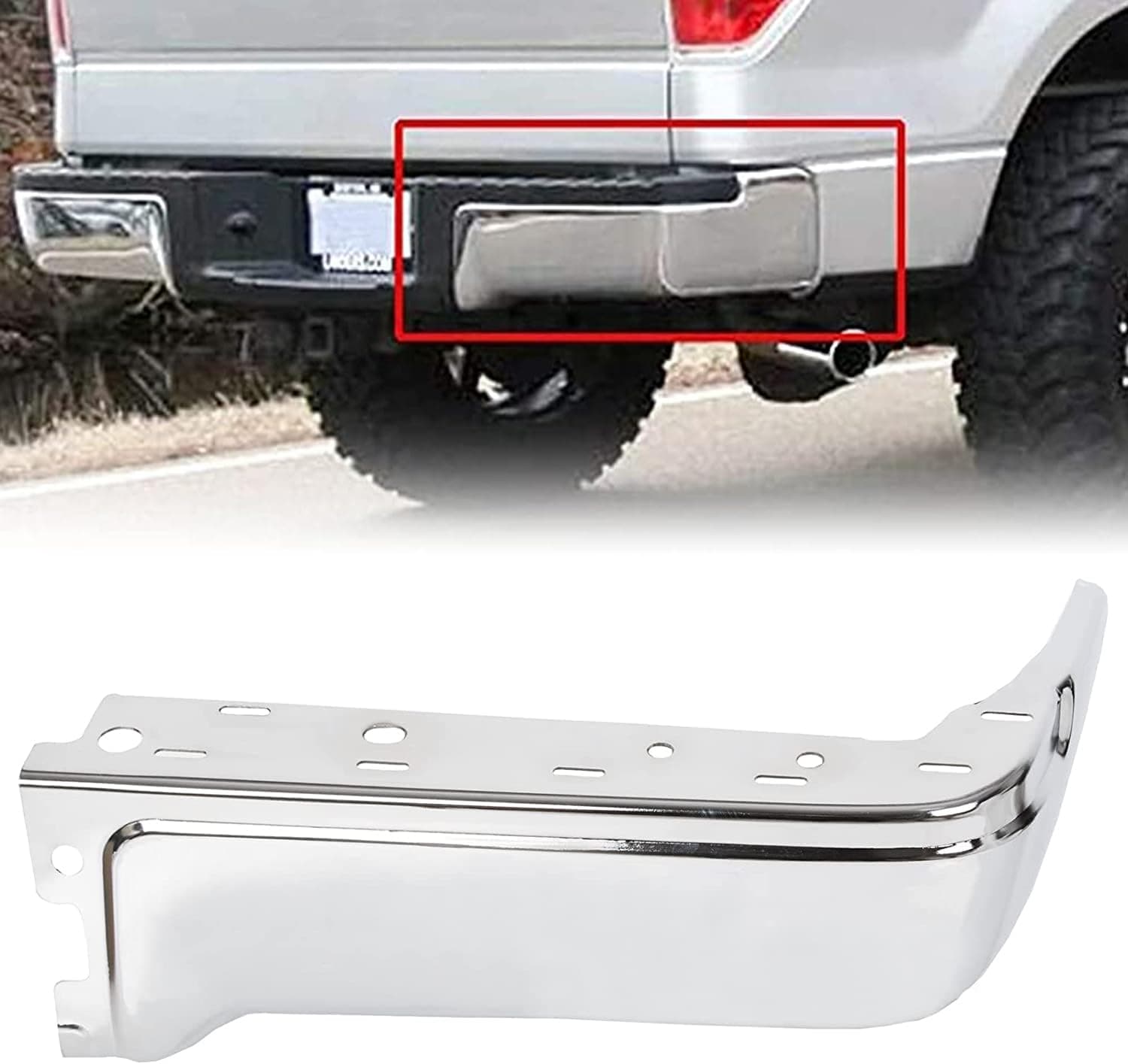 ECOTRIC Rear Step Bumper End Cap Cover Compatible with 2009-2014 Ford F150 Styleside Face Bar Passenger Side W/O Sensor Hole Chrome