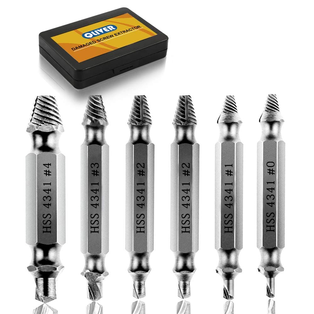 Damaged Screw Remover and Extractor Set by Qliver,Set of 6 Stripped Screw Removers,Speed Out Drill Bits Guide Set for Removal of Broken or Damaged Screws (Black)