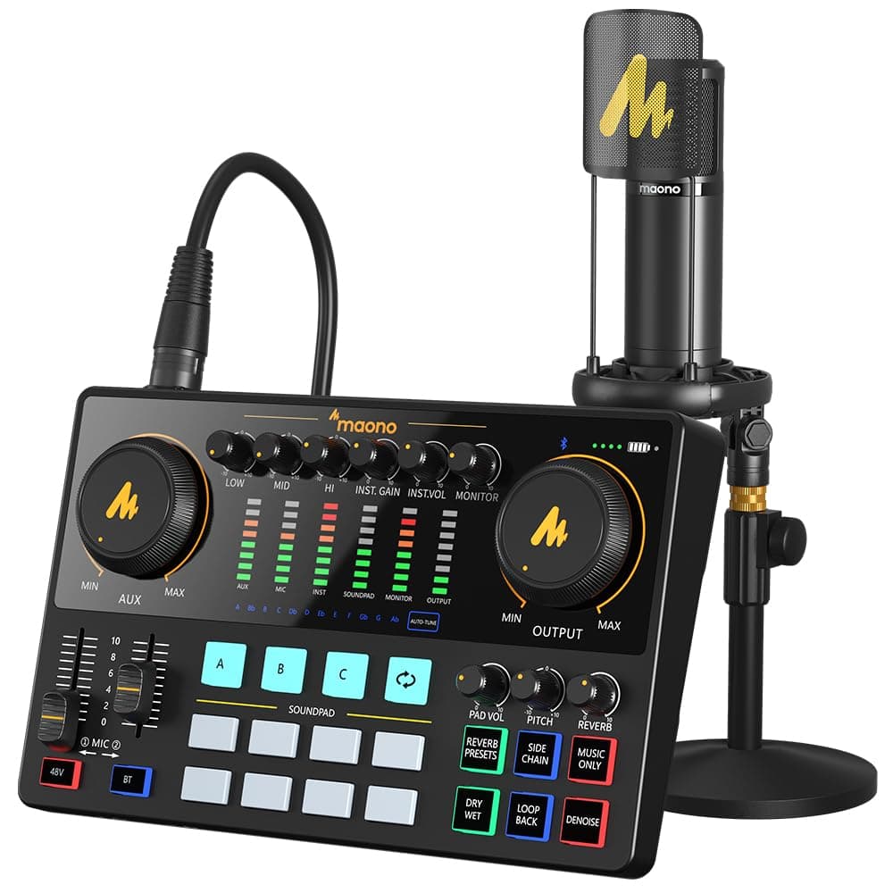 MAONO Podcast Equipment Bundle-Audio Interface-XLR Condenser Microphone-MAONO MaonoCaster-All in One-Podcast Production Studio for Podcast Recording, Streaming, Youtube, DJ, PC, Smartphone (AME2A)