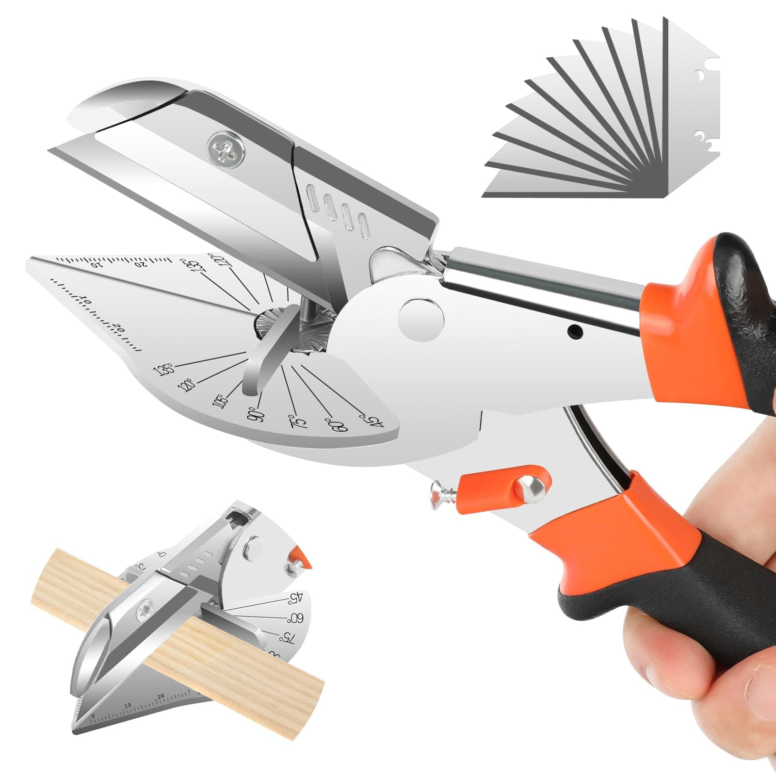 DINGBIU Miter Shears Cutter - 45 to 135 Degree Multi Angle Cutter Mitre Shears, Trunking Scissors Gasket Shear for Cutting Wood, PVC PPR PE Pipe, Branch, Wire Including 10 Spare Blade