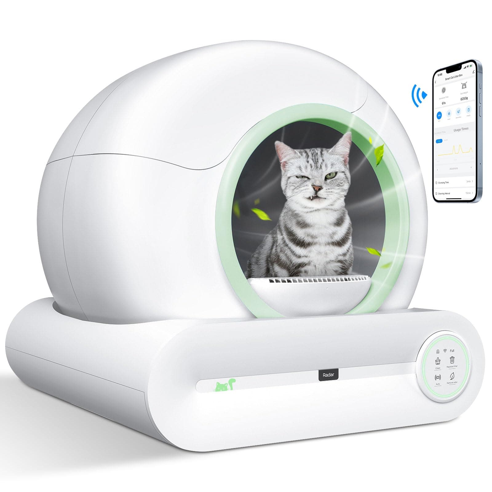 Automatic Cat Litter Box Self Cleaning, 2025 Upgraded Smart Kitty Litter Box Robot, Automated Cleaning with APP Control, Low Entry Odorless Electric Box for Multiple Cats Green