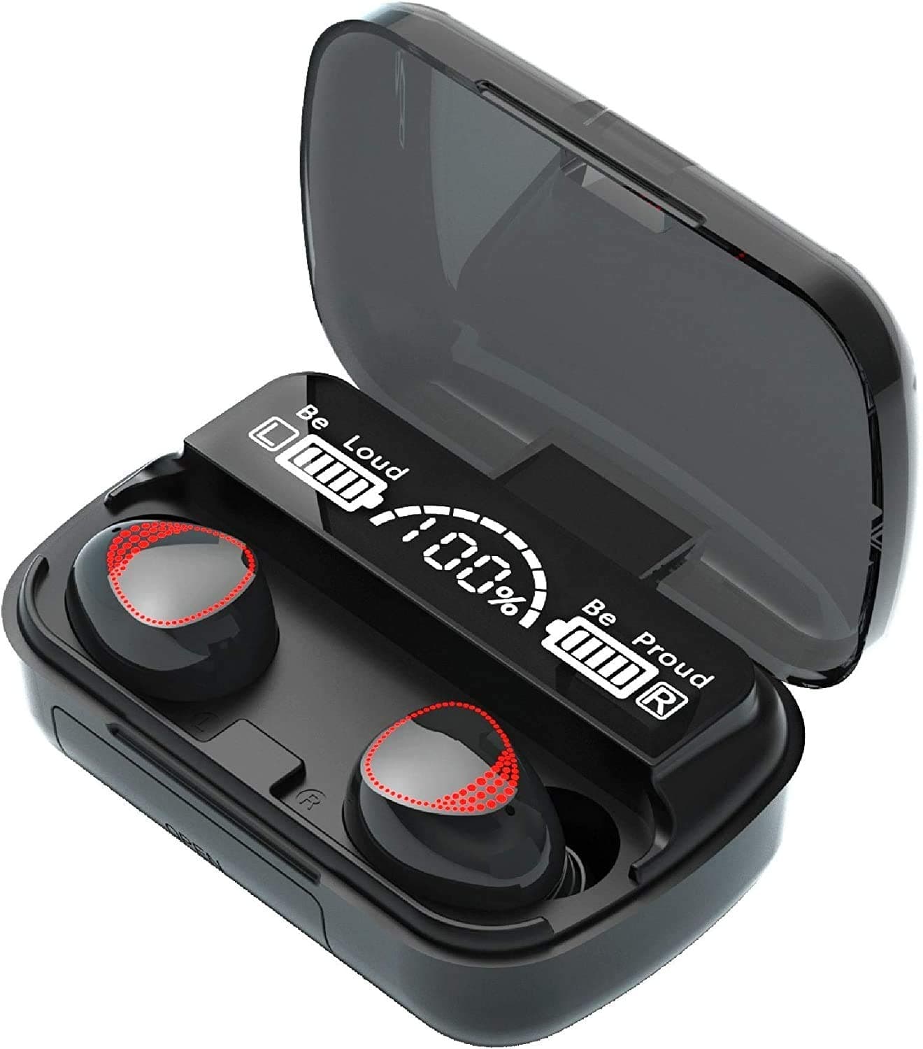 BD&M True Wireless Earbuds, Bluetooth 5.0 Earbuds in-Ear TWS Stereo Headphones with Smart LED Display Charging Case Waterproof Built-in Mic for Sports Work - Black