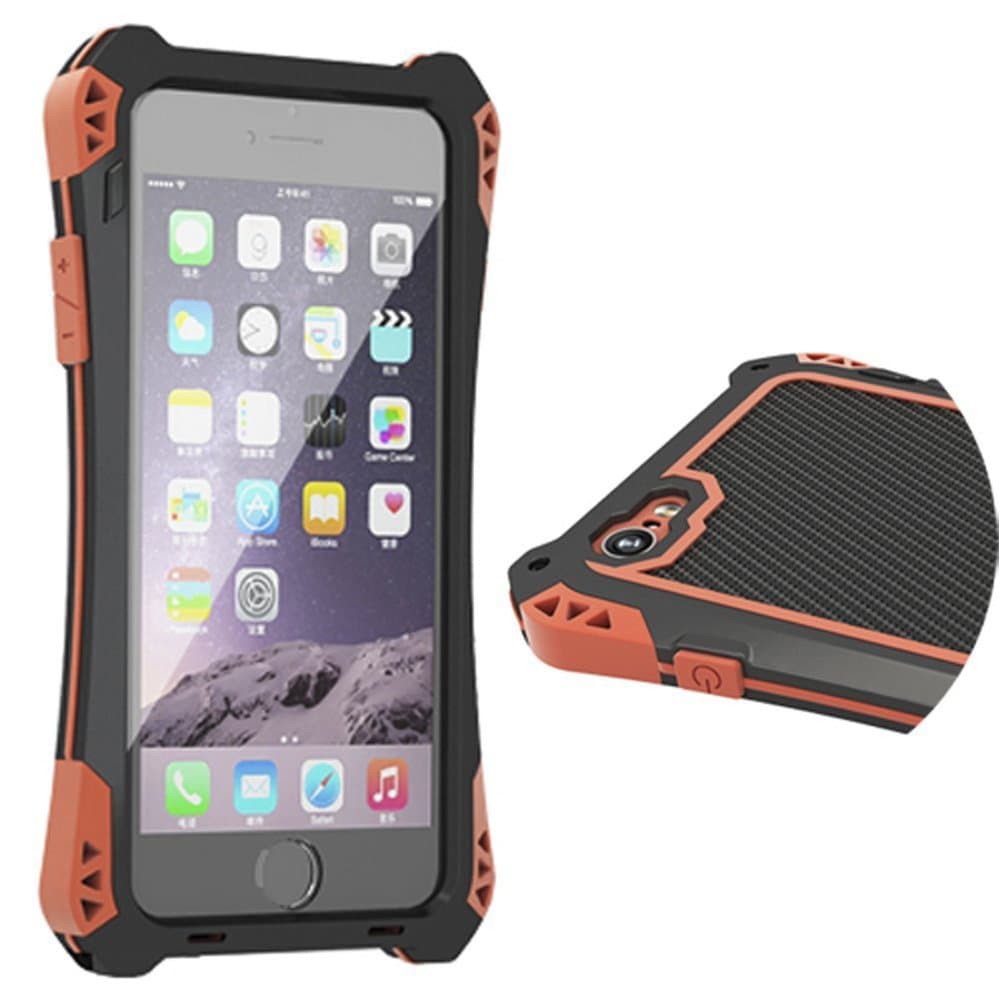 Generic R-JUST Metal Mobile Phone Case Drop Resistant Extreme Shock Protection Antiscratch Screen Protector Cover For Iphone 6 Plus - Black&Red