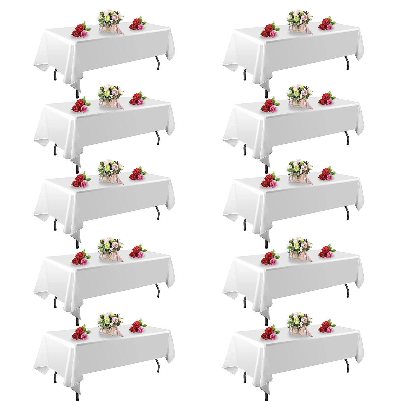 FINDYOU 10 Pack White Table Cloth Rectangle Table 60 x 102 Inch Tablecloths for 6 Foot Rectangle Tables. Stain and Winkle Resistant Polyester Washable White TableCloths for Parties Wedding Dining