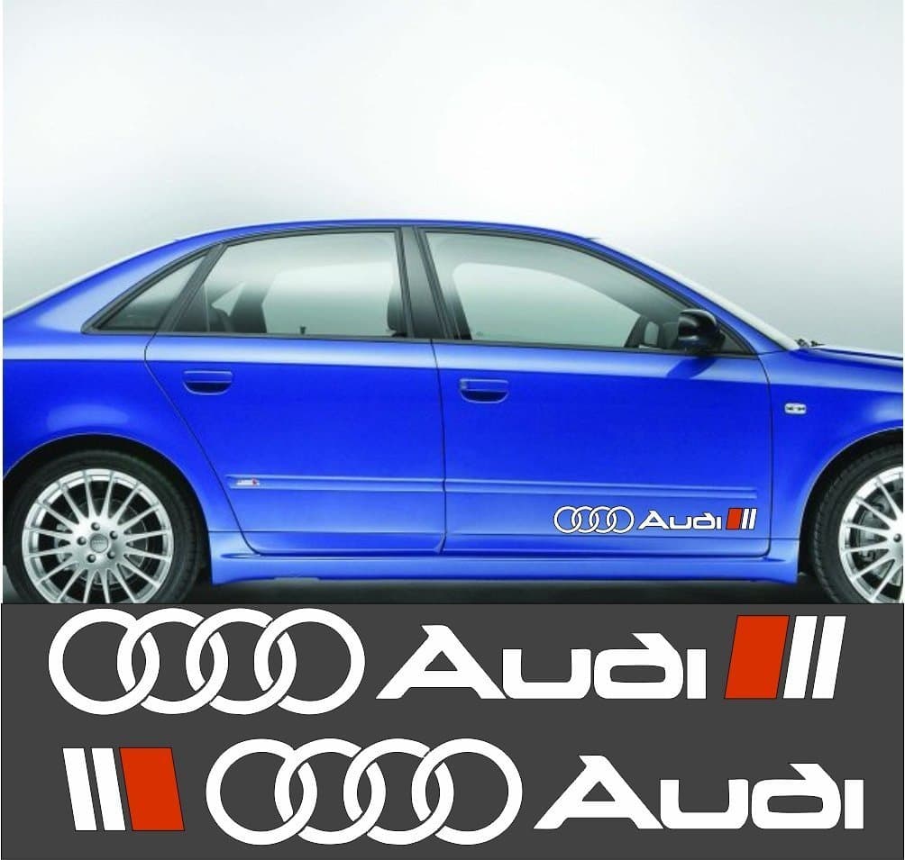 2x Audi Rings Left & Right Side Sticker Approx. 60 cm Two-Tone Wash-Proof Floating without Background For All Smooth Surfaces Cars Windows Paint Professional Quality