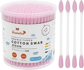 Pink Cotton Swabs Precision Pointed - 200 Count Pointy Organic Cotton Double Side Tightly Wrapped Cotton Tips Paper Stick Soft Gentle Lint-Free Cruelty-Free, Pointy & Round (Pink)