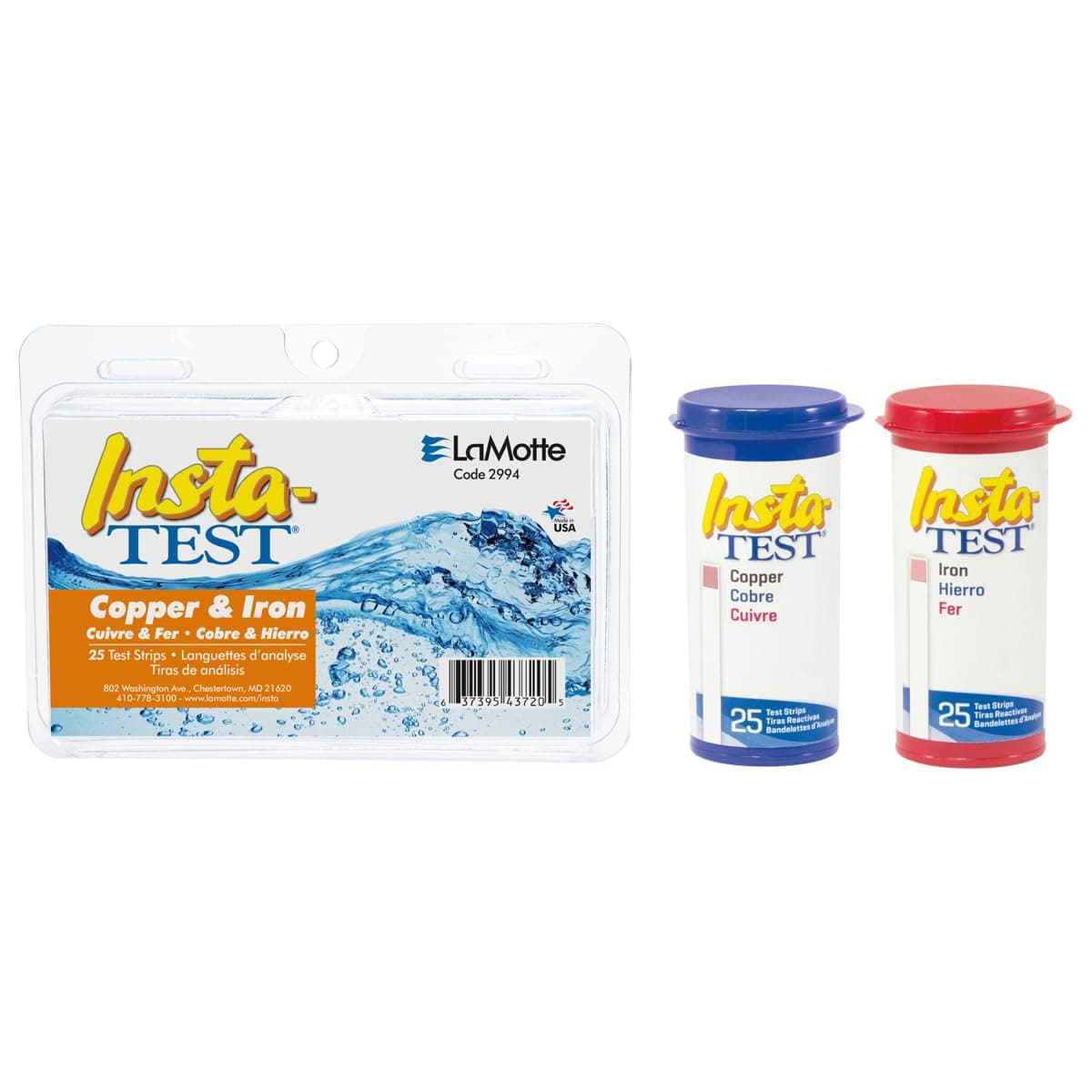 2994 Insta-Test Iron and Copper Multi-Factor Test Strip Kit, 0-5ppm Iron Range, 0-3ppm Copper Range, 25 Count Tubes