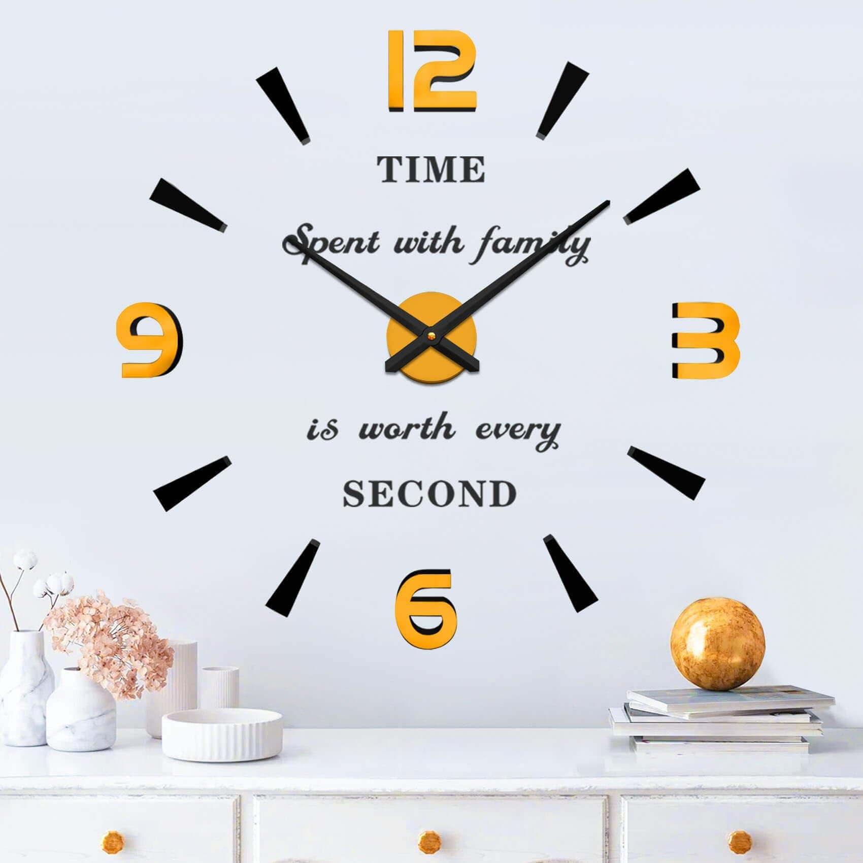 Vangold Modern Mute DIY Frameless Large Wall Clock 3D Mirror Sticker Metal Big Watches Home Office Decorations