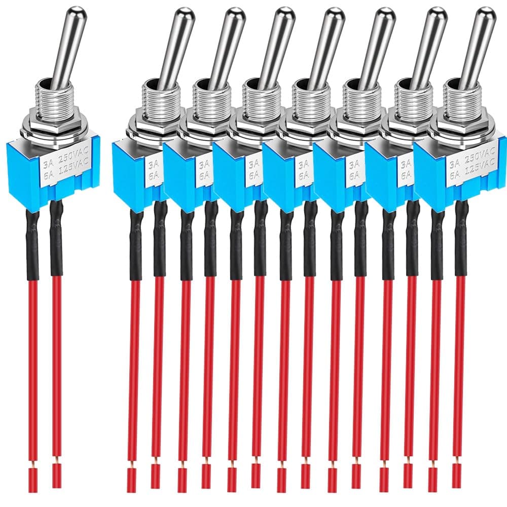 8pcs SPST Prewired Mini Toggle Switch, 2 Ports 2 Positions, Miniature ON/OFF Switch, 6A/125VAC, 3A/250VAC, for DIY Car Dashboard Electronic Devices