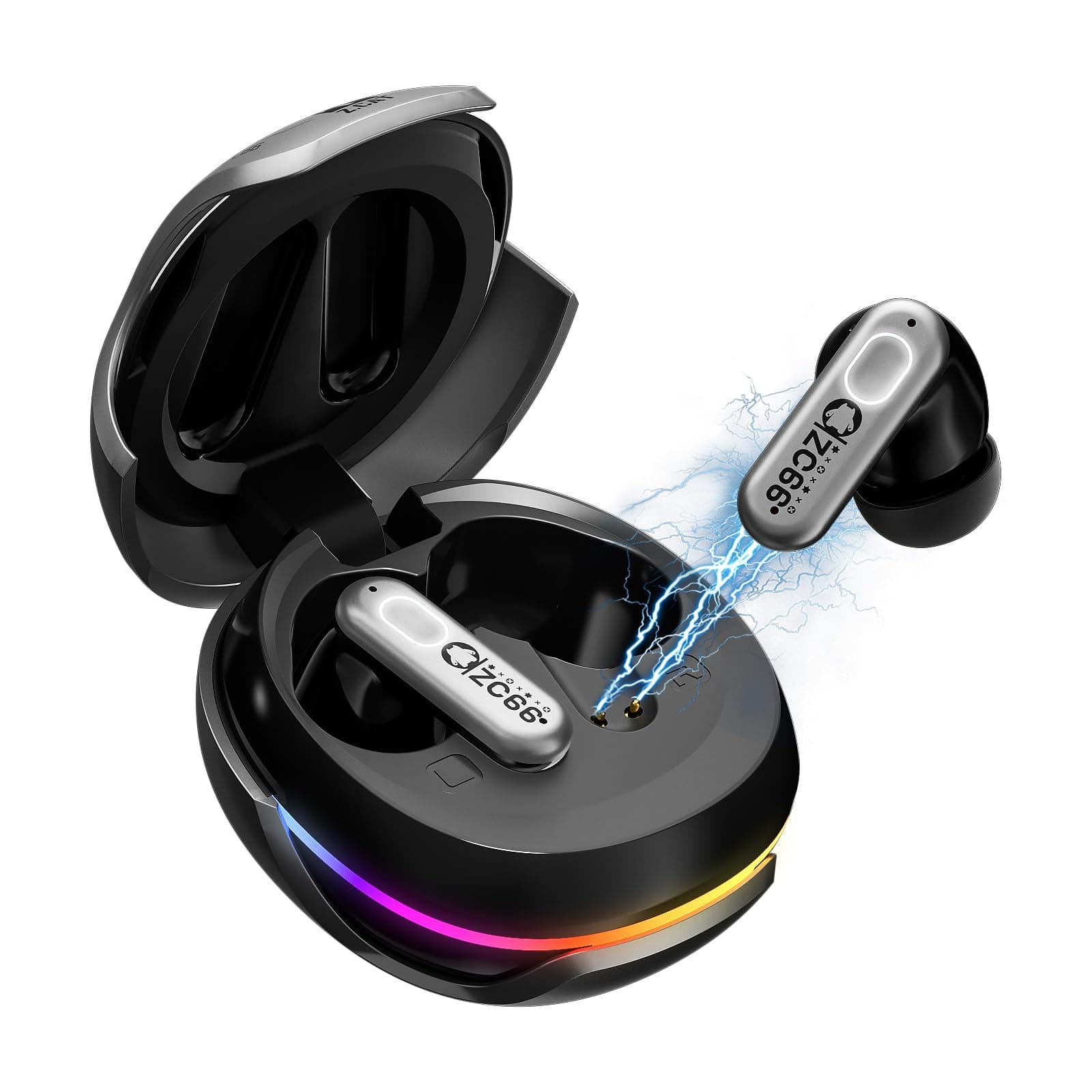Wireless Active Noise Cancelling Earbuds Bluetooth 5.4 60H Playtime Noise Canceling Ear Buds 4 Mic ENC Clear Call RGB Light in Ear Earbuds, B5 Silver