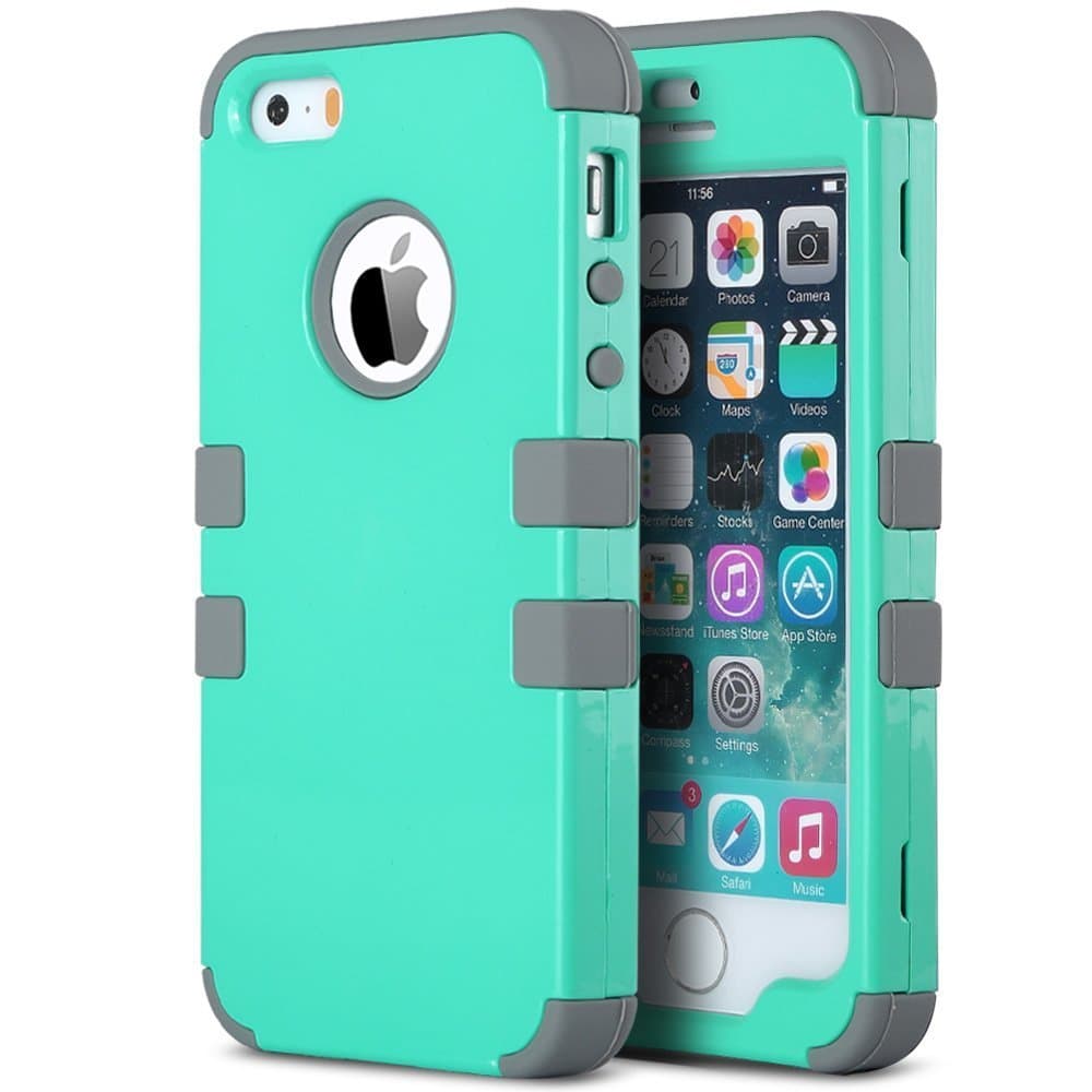 ULAK iPhone 5S case, iPhone SE Case 3in1 Hybrid High Impact Soft Silicone Shockproof Hard PC Protective Case Cover for Apple iPhone 5/5S/SE 2016(Mint)