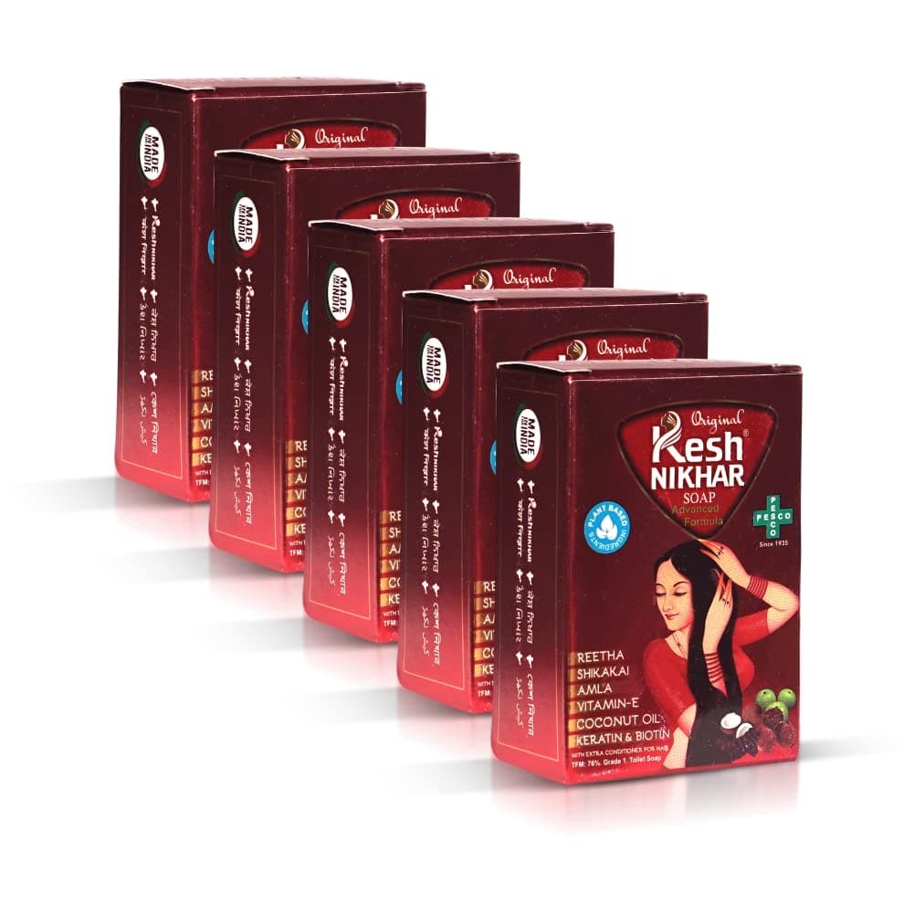 Kesh Nikhar Advanced Formula Soap Solid Shampoo Bar Natural Hair Care & Cleansing Soap - Amla, Reetha, Shikakai For Dandruff, with Coconut Oil Dry Hair & Scalp Size 100gm Each (PACK OF 5)