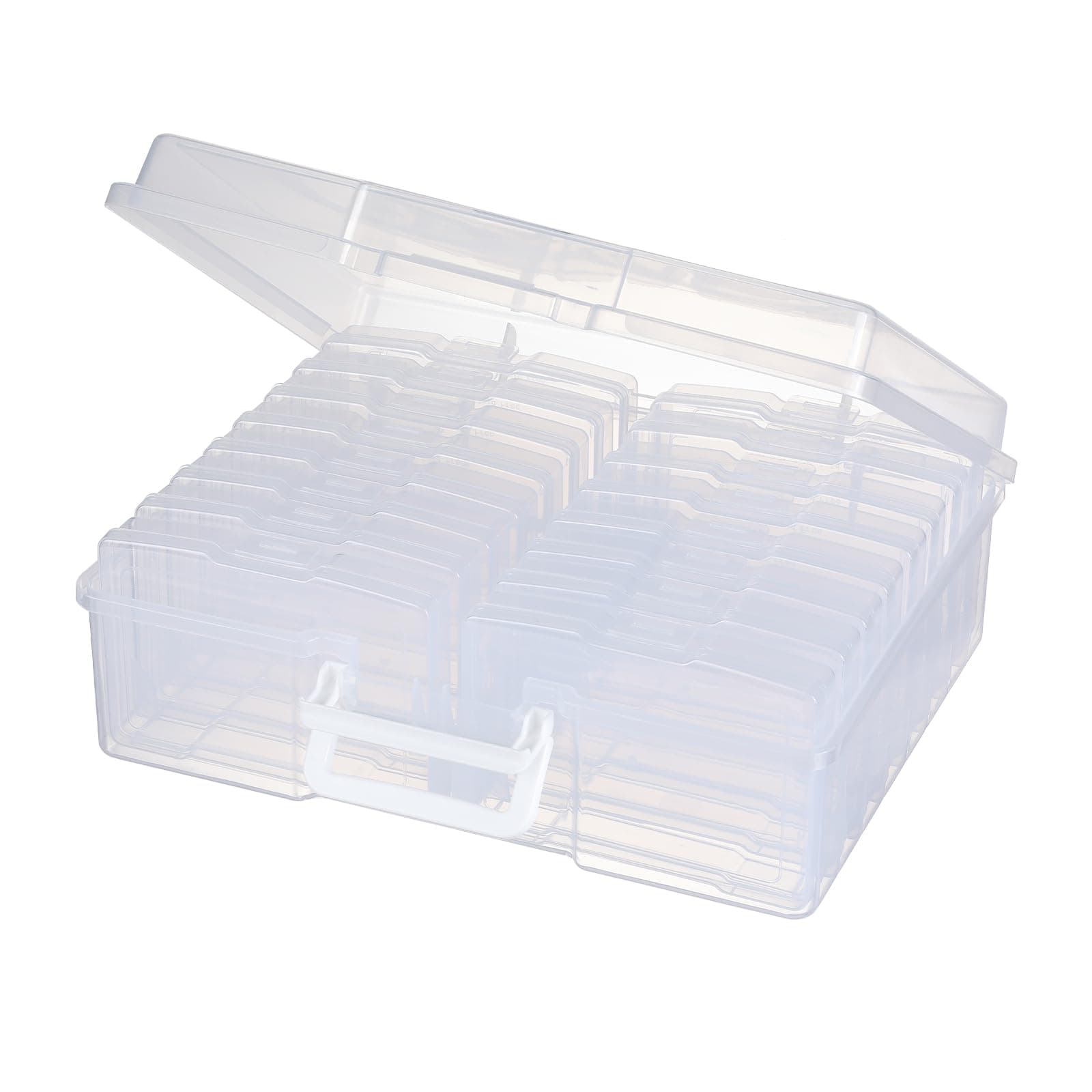 novelinks Rectangular Plastic 16 Inner Photo Cases and Craft Keeper with Handle - Storage Container Box ( 4" x 6" , Clear , Transparent)