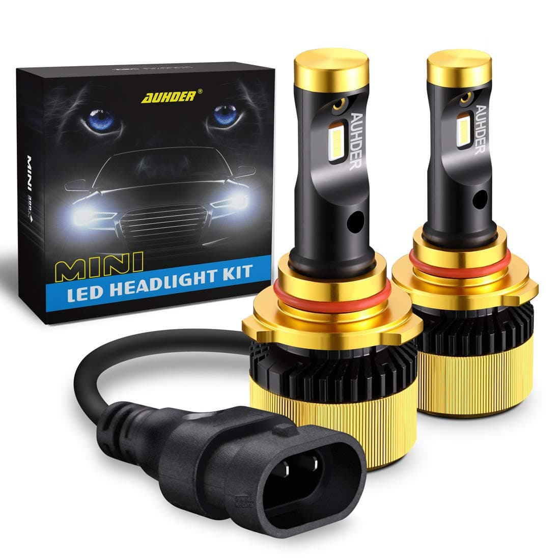 9005 HB3 LED Headlight Bulbs CREE-Chips MINI Size 12,000Lm 6000k AUHDER All-in-One Super Bright Conversion Kit White Pack of 2