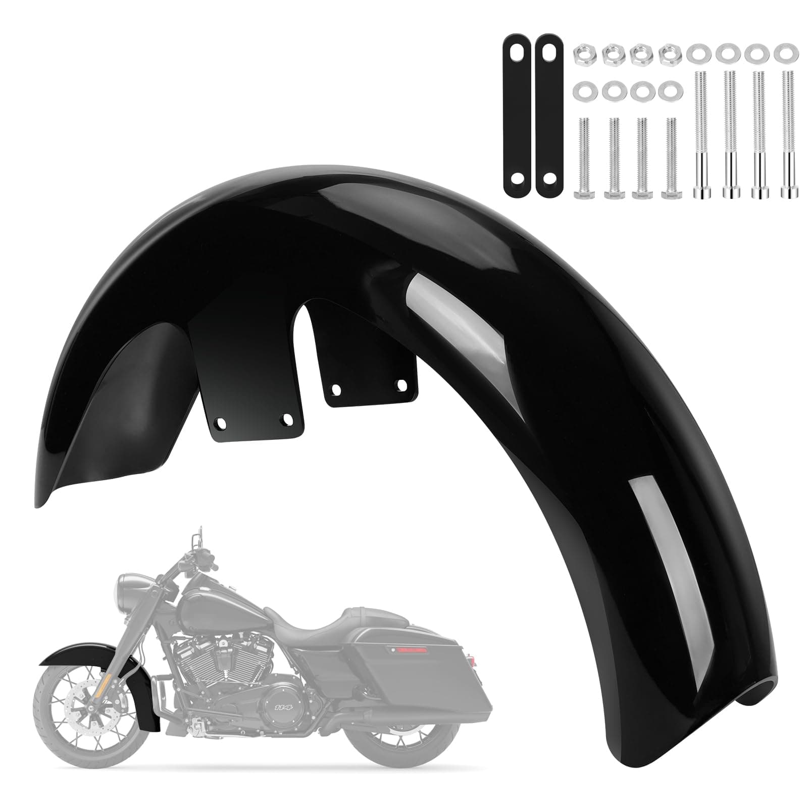21 Inch Front Mudguard for Touring, Motorcycle Wheels Wrap Mud Guard Protector for Harley Davidson CVO Road King Electra Street Glide Special Standard Ultra Limited Low Classic, Black Front Fender