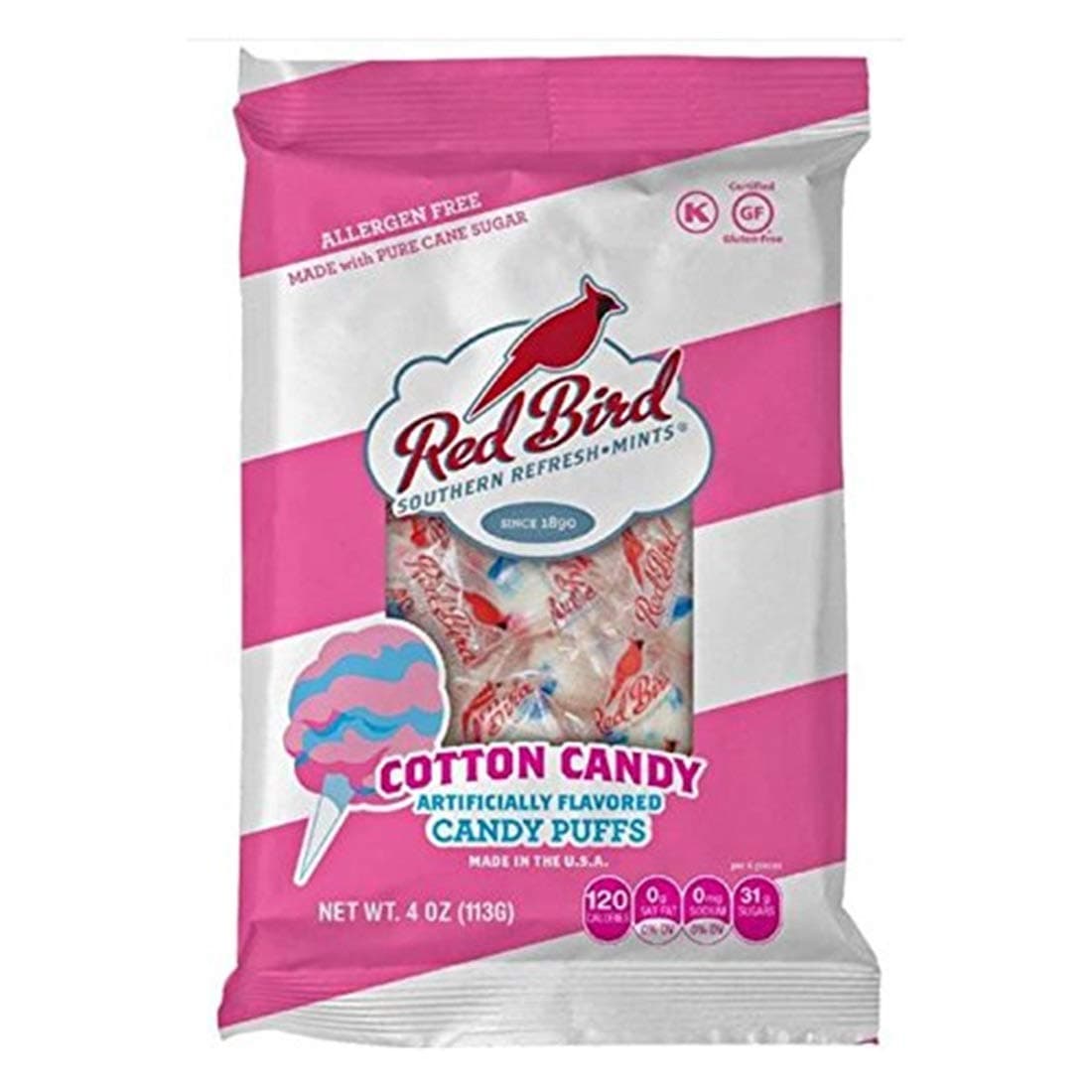 Red Bird Cotton Candy Flavored Candy, Mints Individually Wrapped, Unique Candy, 4 oz Bag