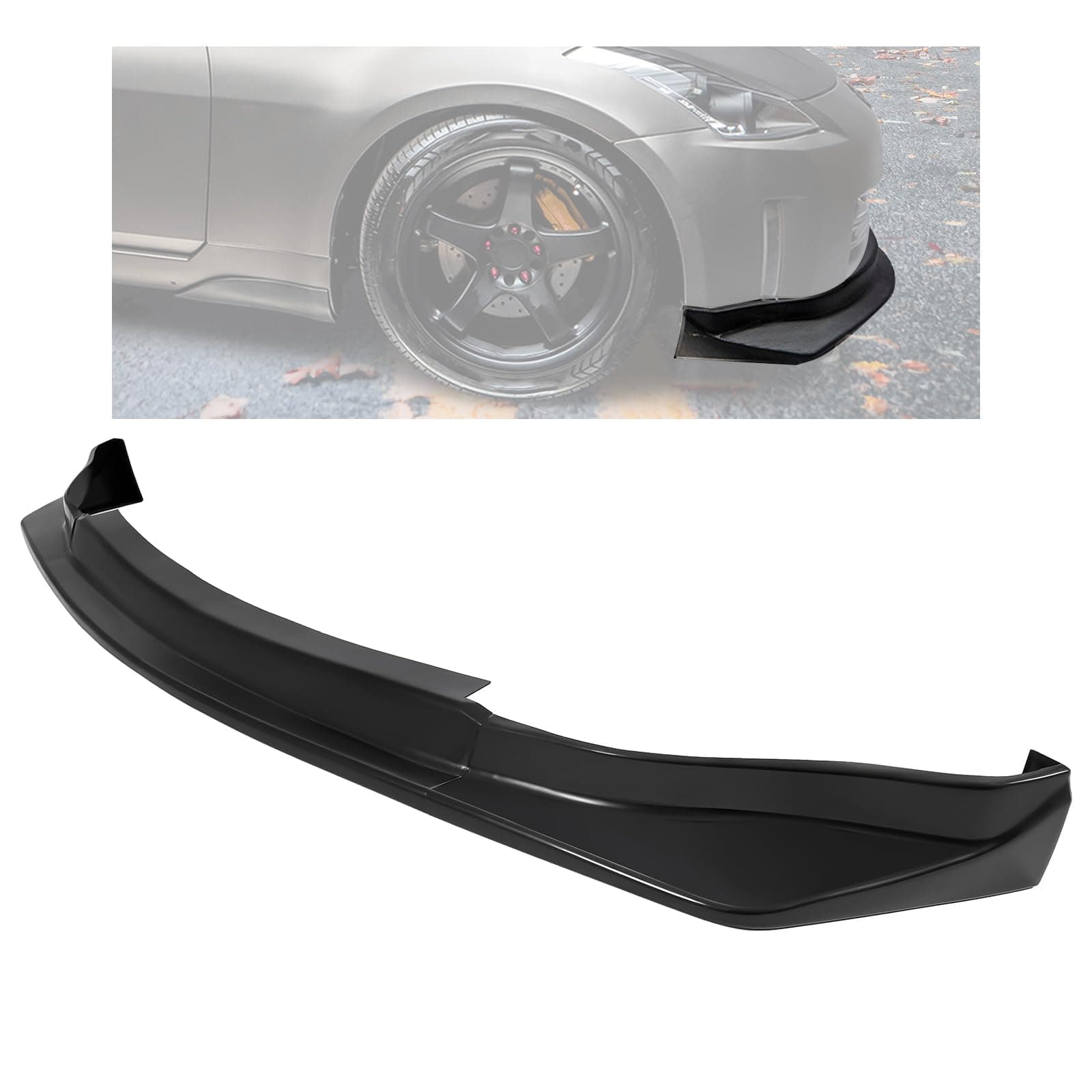 HECASA 3-Piece Front Bumper Lip Compatible with 2006-2009 Nissan 350Z Chin Spoiler Splitter Protector Body Kit PP Plastic Black