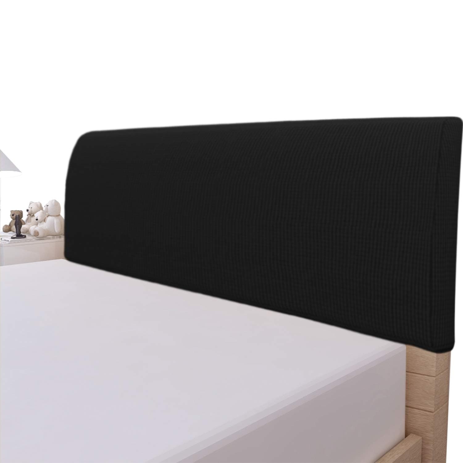 Stretch Bed Headboard Cover,Small Square Jacquard Headboard Slipcover, Dustproof Bed Head Cover for Bedroom (Queen,Black)