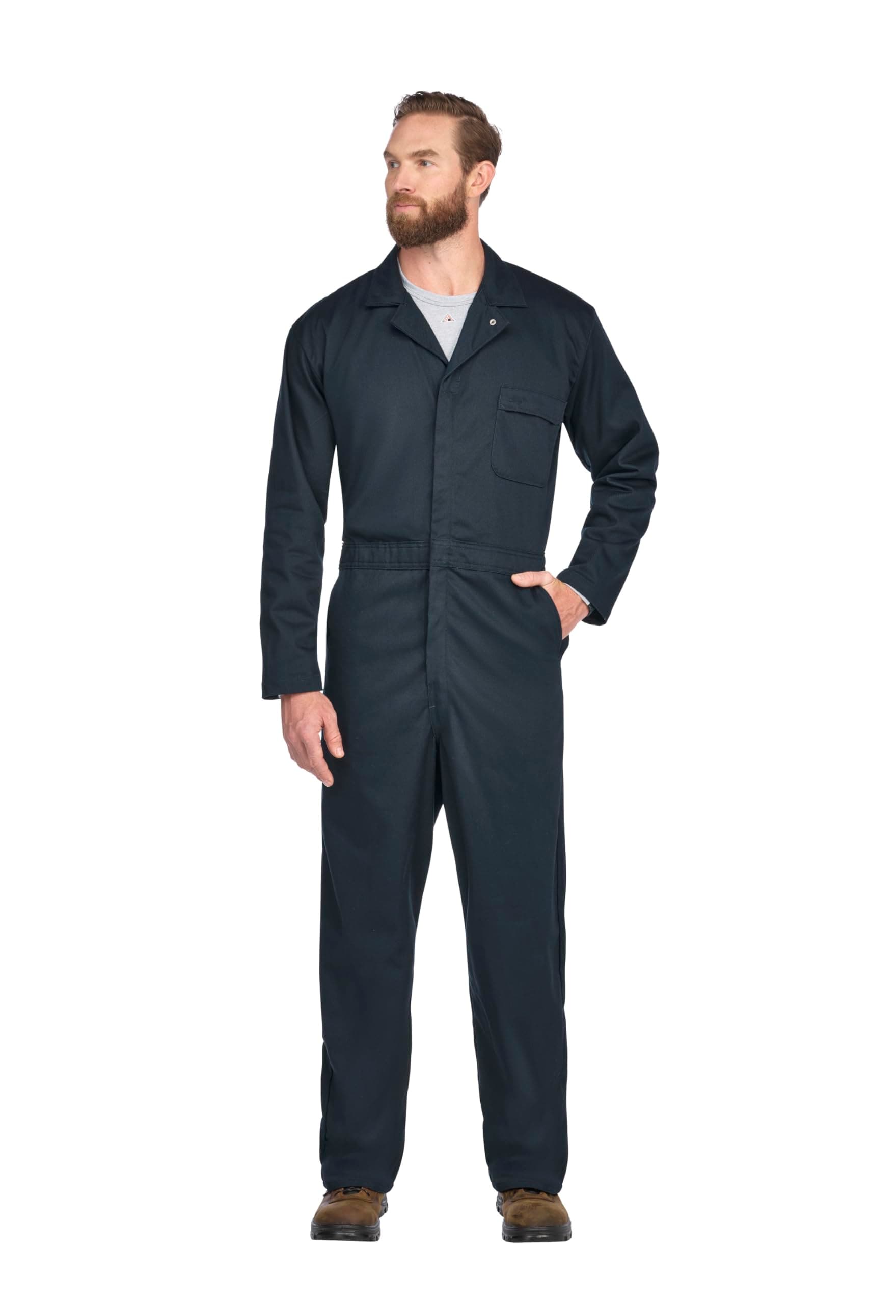 Bulwark Flame Resistant 9 oz Twill Cotton Excel FR Classic Industrial Coverall with Two Set-In Front Pockets, Navy