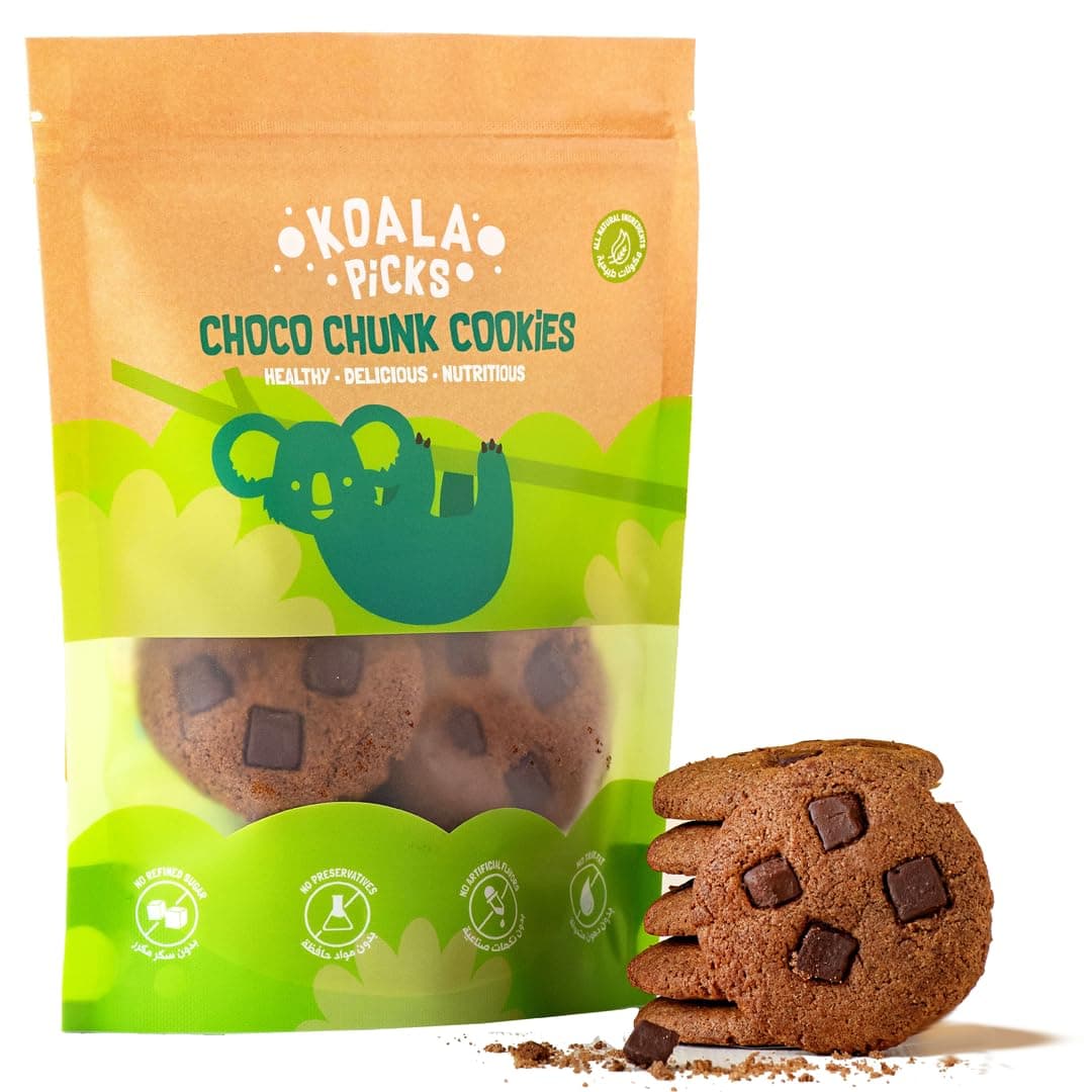 Choco Chunk & Choco Chip Cookies - Pack of 8, 160g - Healthy Snack Free from Refined Sugar, Preservatives, Artificial Flavors & Transfat - (Packaging may vary)