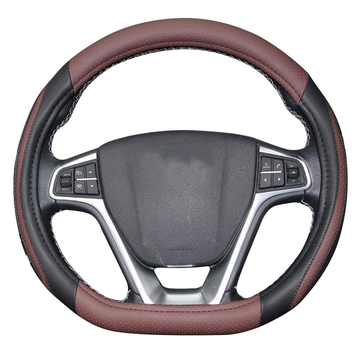 D Cut Steering Wheel Cover - D Shaped Flat Bottom Microfiber Leather Anti-Skid Breathable Fit 14.5"-15" (Black Coffee)