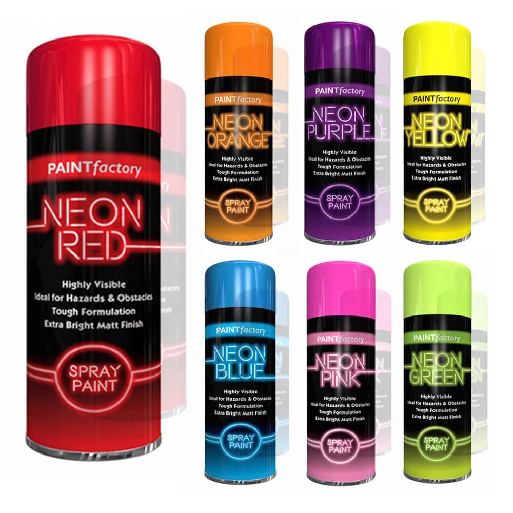 7x Neon Spray Paint Aerosol DIY Graffiti Extra Bright Assorted Colours Paint Blue Green Orange Pink