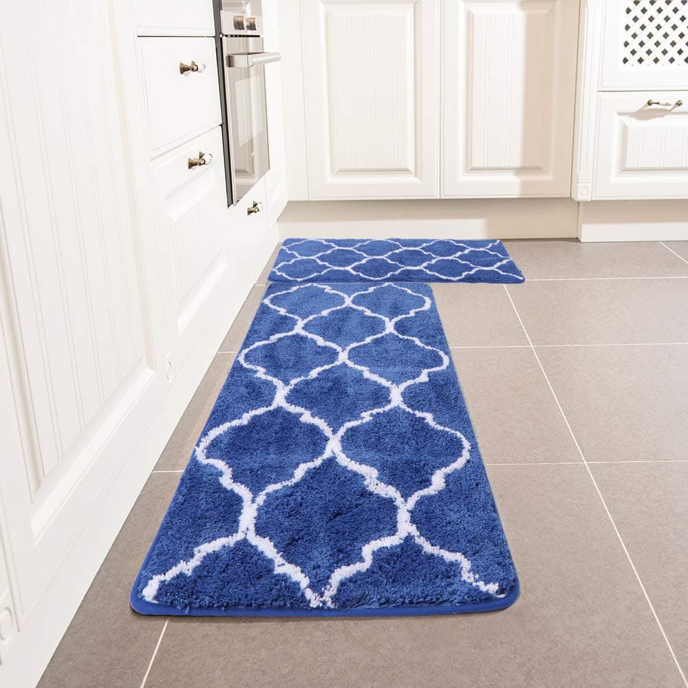 Kitchen Rug Set, LEEVAN Moroccan Kitchen Comfort Mat Super Soft Rug Microfiber Area Runner Rugs Non-Slip Backing Washable Bathroom Rug Shower Floor Mat Set of 2 Pcs …