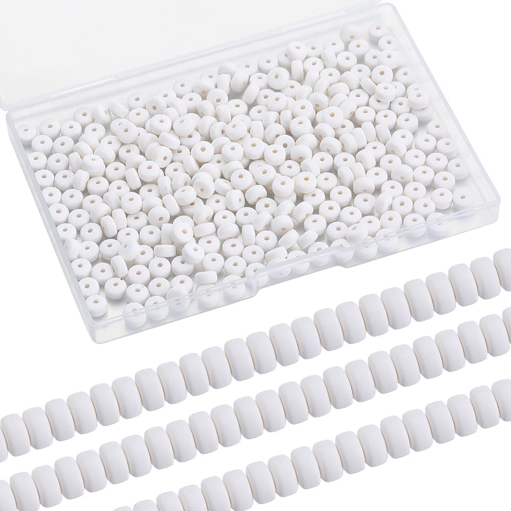 1 BOX 350PCS 6mm White Polymer Clay Beads Bulk Small Heishi Beads Mini Refill Round Flat Disc Vinyl Spacer Loose Beads for Jewellery Making Diy Bracelets Necklace Chocker Craft Supplies