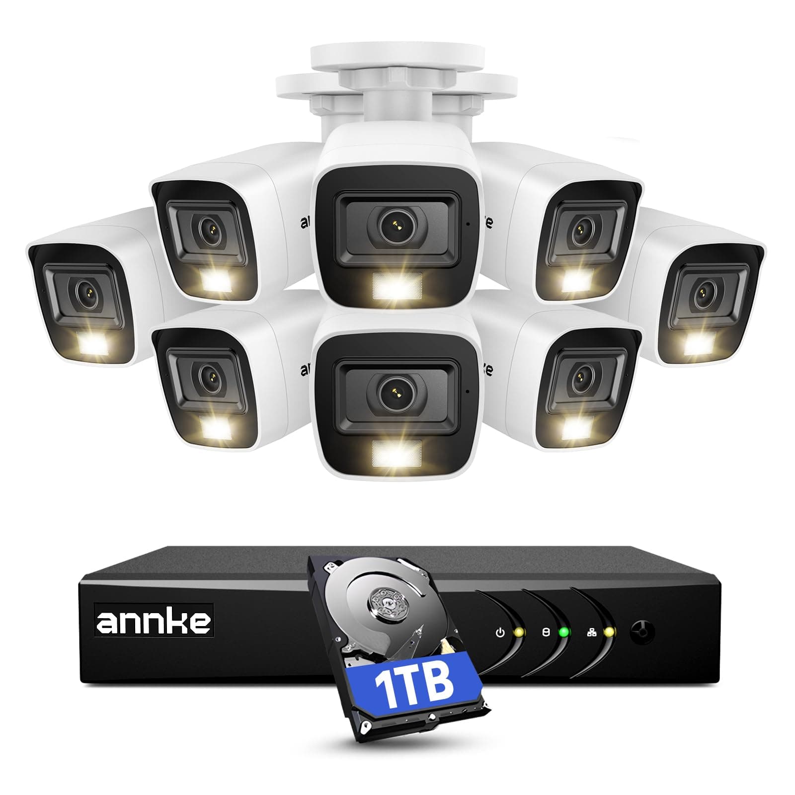 ANNKE Home Wired Camera Security System with Audio, 8CH 3K Lite H.265+ AI DVR with 1 TB Hard Drive and 8 X 1080P IP67 Weatherproof Cameras with Dual Light, Human/Vehicle Detection, Color Night Vision