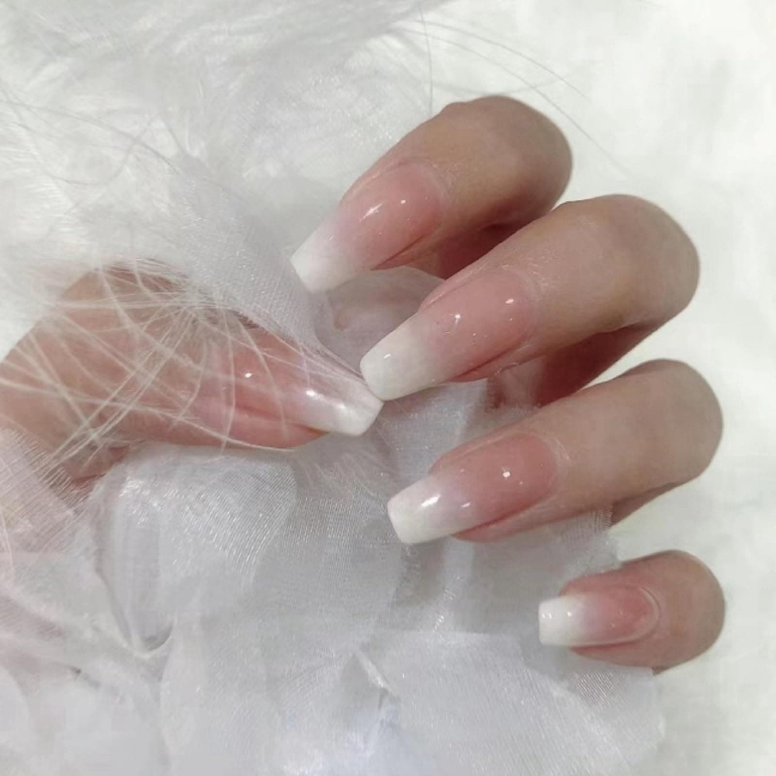 24pcs False Nails,False Nails with Glue,French Tip False Nails,Press on Nails,Stick on Nails Long,Removable Glue on Fake Nails,Square White Tip Nails,Full Cover Nails for Women and Girls Daily Wear