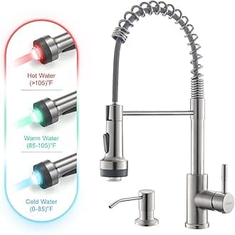 Kitchen Faucet with Soap Dispenser Single Hole Pull Down Sprayer LED Faucet, Suitable for Farmhouses, RV, Laundry Room, Outdoor, and Campers. Llave para fregadero de cocina Brushed Nickel