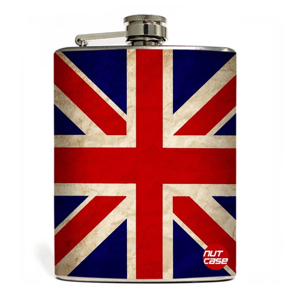 Designer Hip Flask 9 Oz - Nutcase - with Free Funnel Along - Vintage Union Jack British Flag