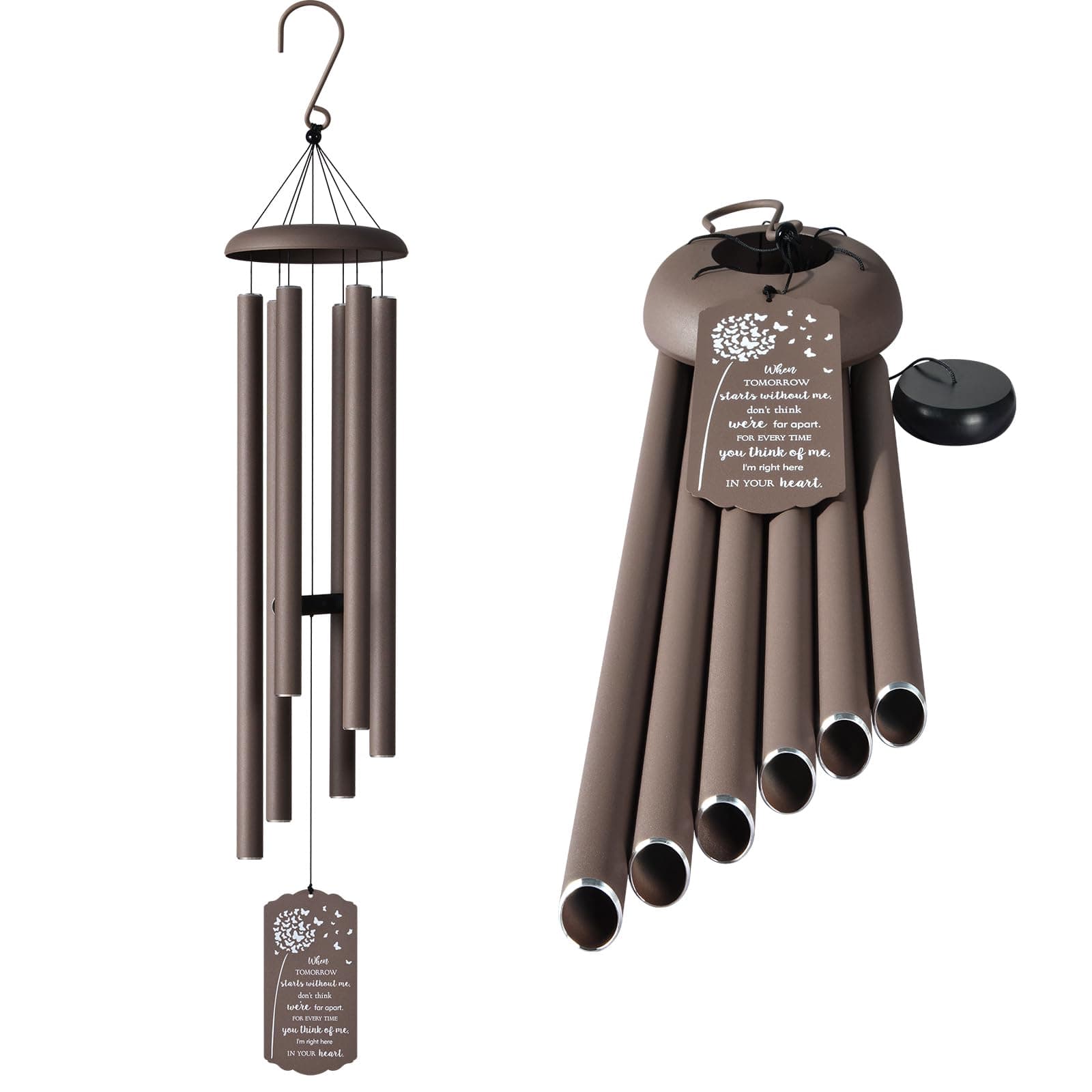 Large Wind Chimes for Outside, Deep Tone, 43'' Sympathy Wind Chimes, Brown, 7"x7"x43"Ht., Rustic Aluminium, Painted Finish, 19 inches Long, Plants Theme, Rustproof, WIND_CHIME, 11714601