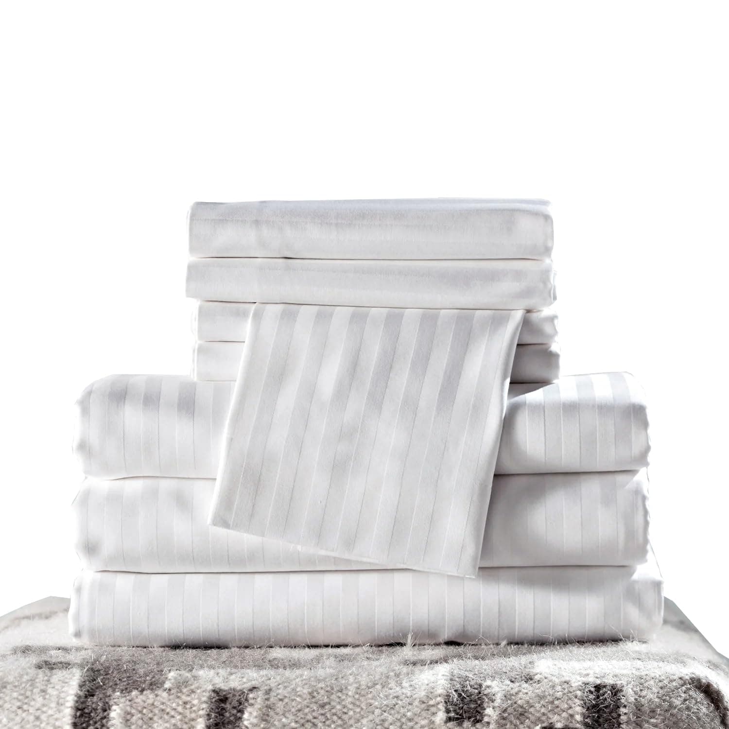 ECASA™ White Stripe Bedsheet Set,1-Microfiber Premium Hotel Quality Ultra Soft and Breathable King Size (220cm X 240 cm) Flat Sheet with 2-Soft, Cooling Pillowcases (50cm X 70 cm)-Stain Resistant