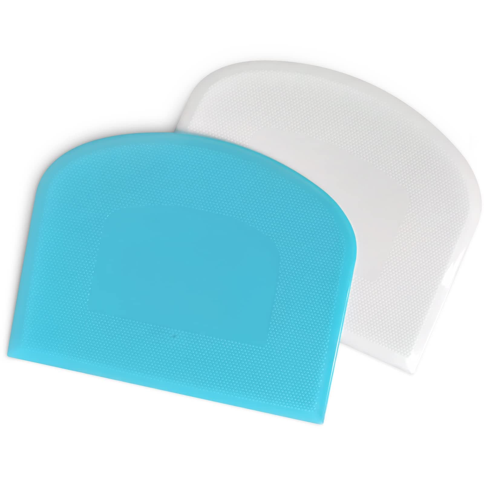 ALLTOP Bowl Spatula & Bench Scraper,Flexible Plastic Multipurpose Kitchen Pastry Cutter Tool,Food Scrappers for Bread Dough Baking Cake Fondant Icing,Set of 2 Pieces - White&Blue