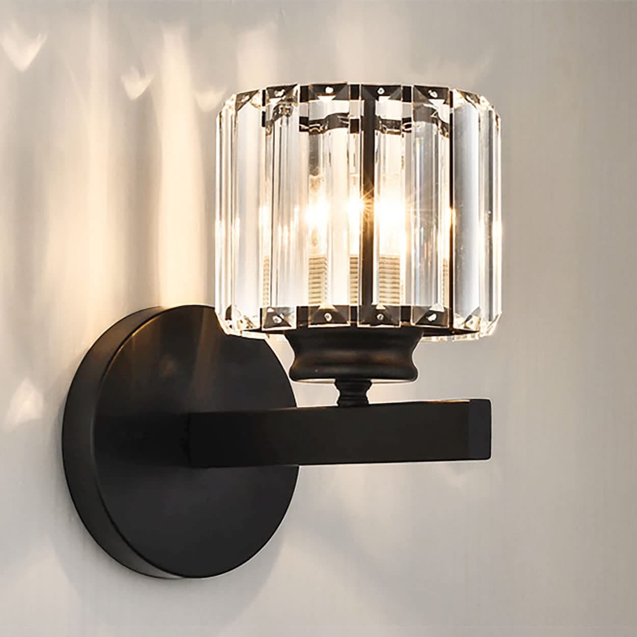 Retro Crystal Wall Light Sconce, E27 Modern Black Crystal Wall Lamp, Hardwired Wall Lighting Fixtures for Bedside Bedroom Living Room Corridor Dining Room Hallway (Black Round)
