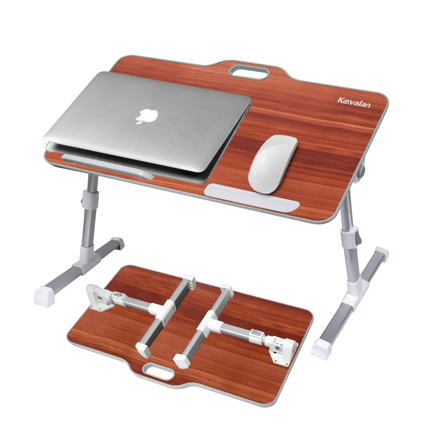Kavalan Laptop Stand, Foldable Laptop Table w/Top Handle, Adjustable Height Desk Serving Tray on Couch, Standing Dining Table on Sofa, Ideal for Reading, Working, Studying, American Cherry/Large