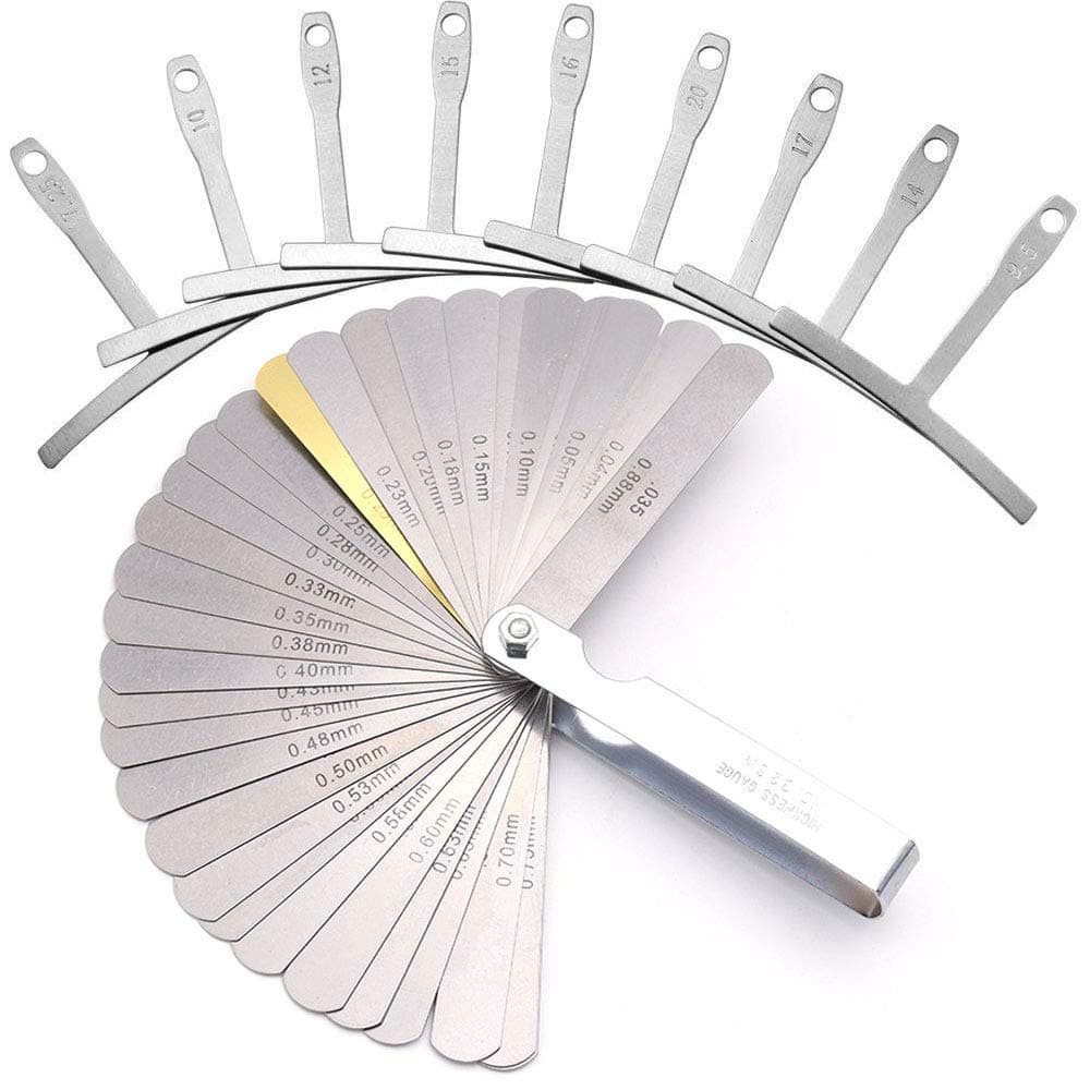 Onwon Set of 9 Understring Radius Gauge Luthier Tools and 32 Blades Feeler Gauge Dual Marked Metric & Imperial Gap Measuring Rulers Tool for Guitar and Bass Bridge Saddle Adjustments