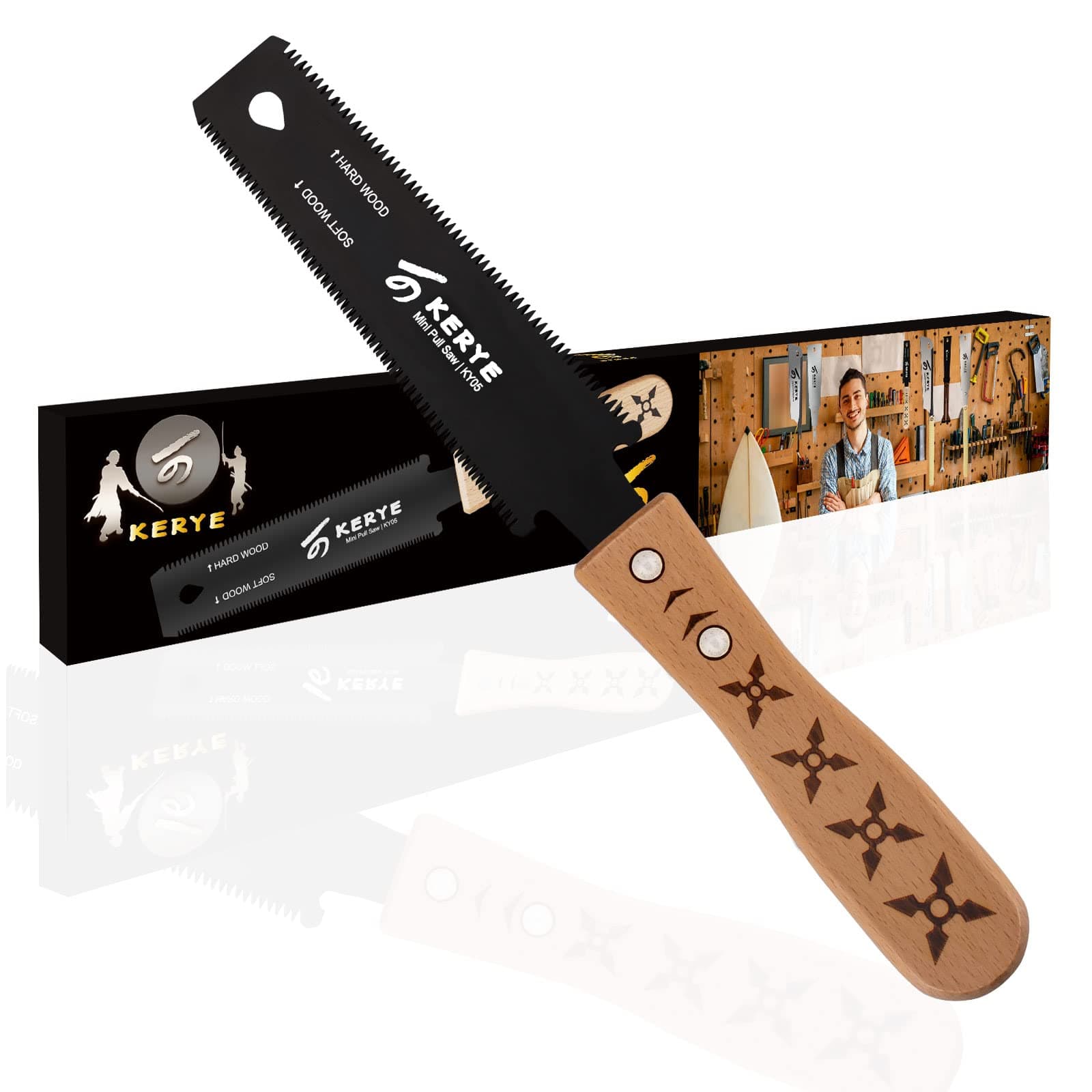 KERYE Mini Japanese Pull Saw, 6 Inch Double Edges Sided Small Flush Cut Hand Saw for Wood Cutting, Woodworking Tools with SK5 Flexible Blade 11/17 TPI, Gifts for Men/Women-KY05