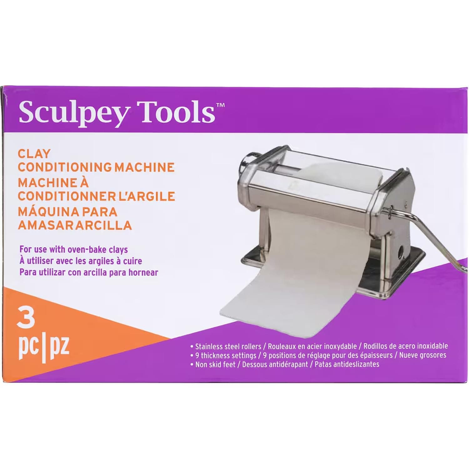 Sculpey Tools Clay Conditioning Pasta Machine, Polymer Oven-Bake Clay Tool, 9 Thickness Settings, Includes clamp and Hand Crank, Great for All Skill Levels and Craft Projects