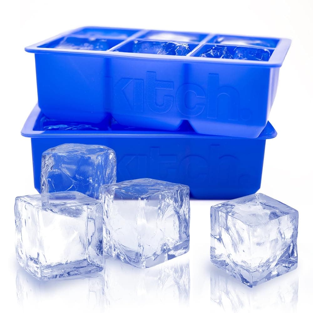 Large Cube Silicone Ice Tray, 2 Pack by Kitch, Giant 2 Inch Ice Cubes Keep Your Drink Cooled for Hours - Cobalt Blue