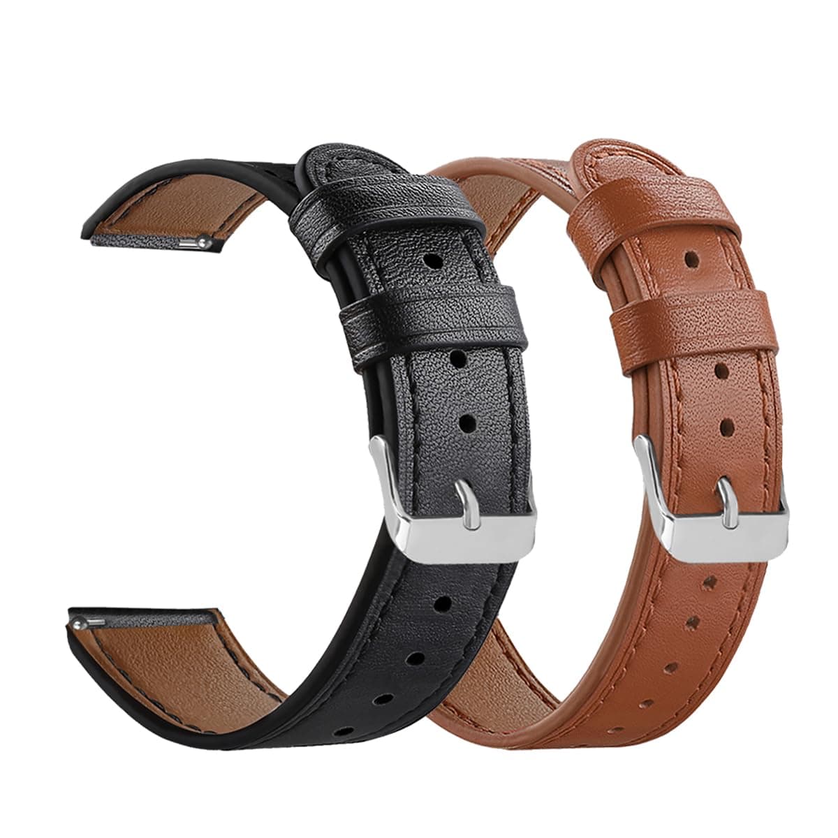 E ECSEM Set of 2 Replacement Leather Bands for ASUS ZenWatch 2 Smartwatch 1.63" WI501Q (not for 1.45") (Black & Brown)