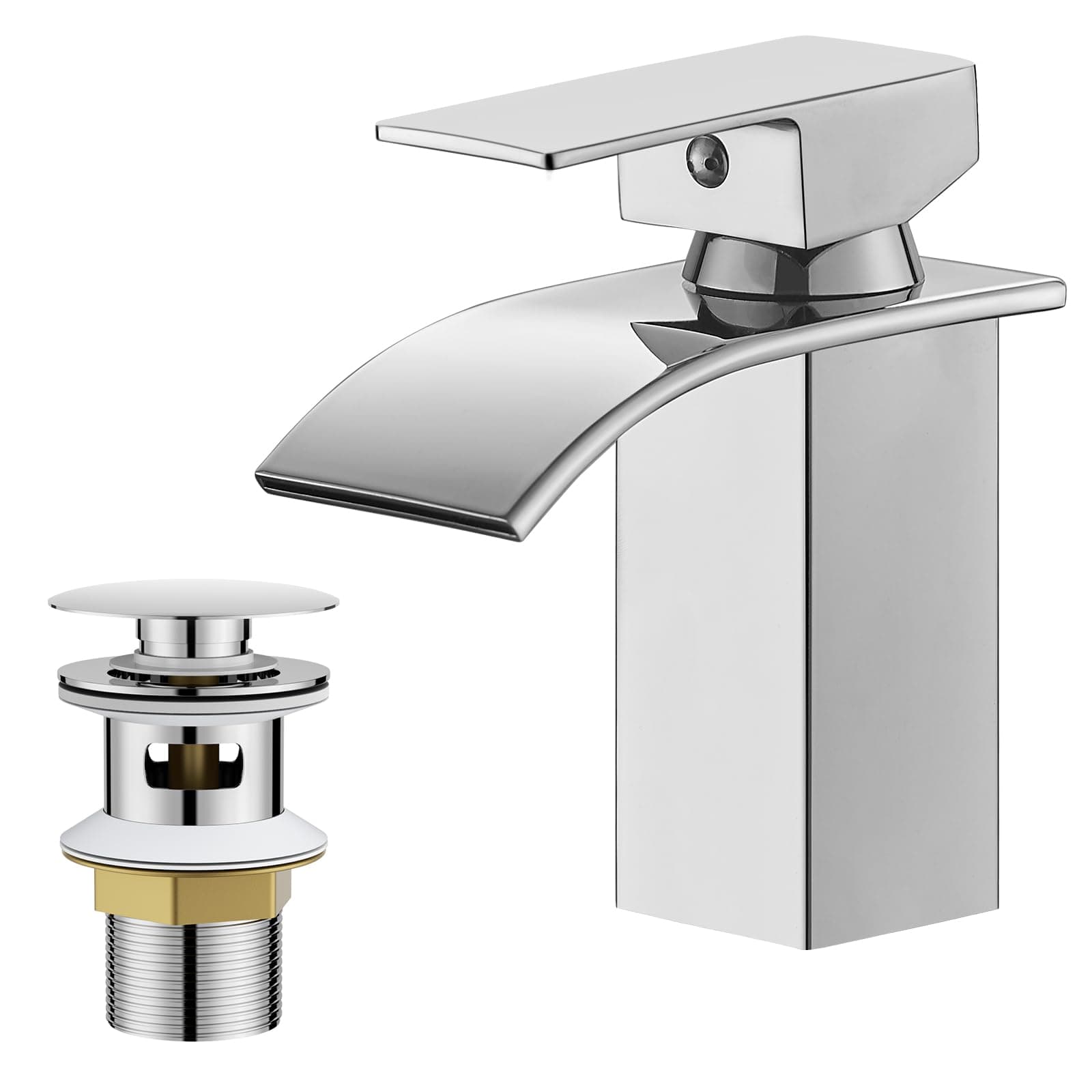 Waterfall Spout Bathroom Sink Mixer Taps,Single Handle Basin Mixer Tap, Rv Lavatory Vessel Faucet,Stainless Steel,Polished Chrome