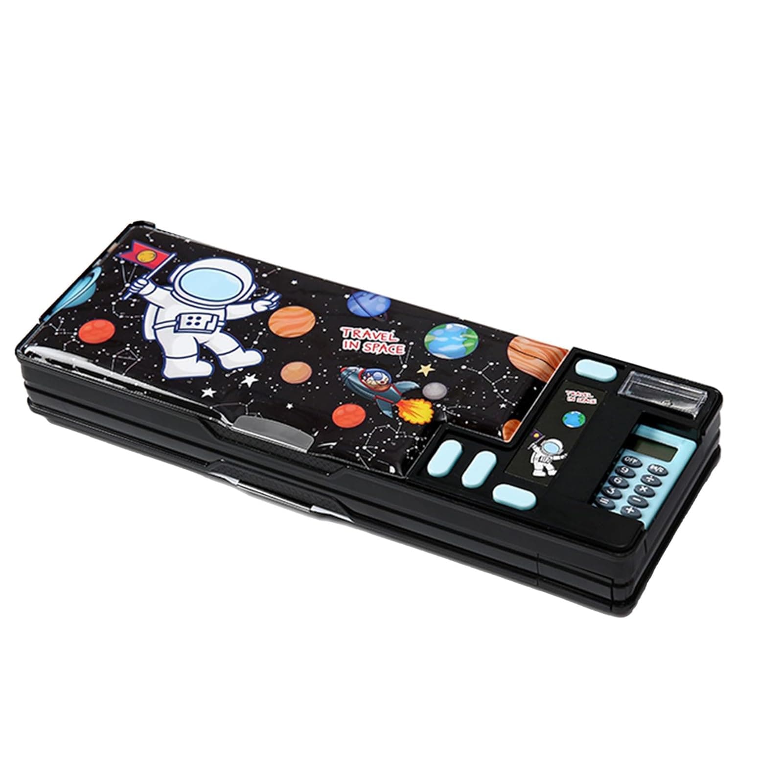Multifunctional Astronaut Pencil Case with Calculator and Roller Blade, Multifunctional Stationery Organiser, School Stationery Gift Set, Unique, Suitable for Kids Teens (Black)