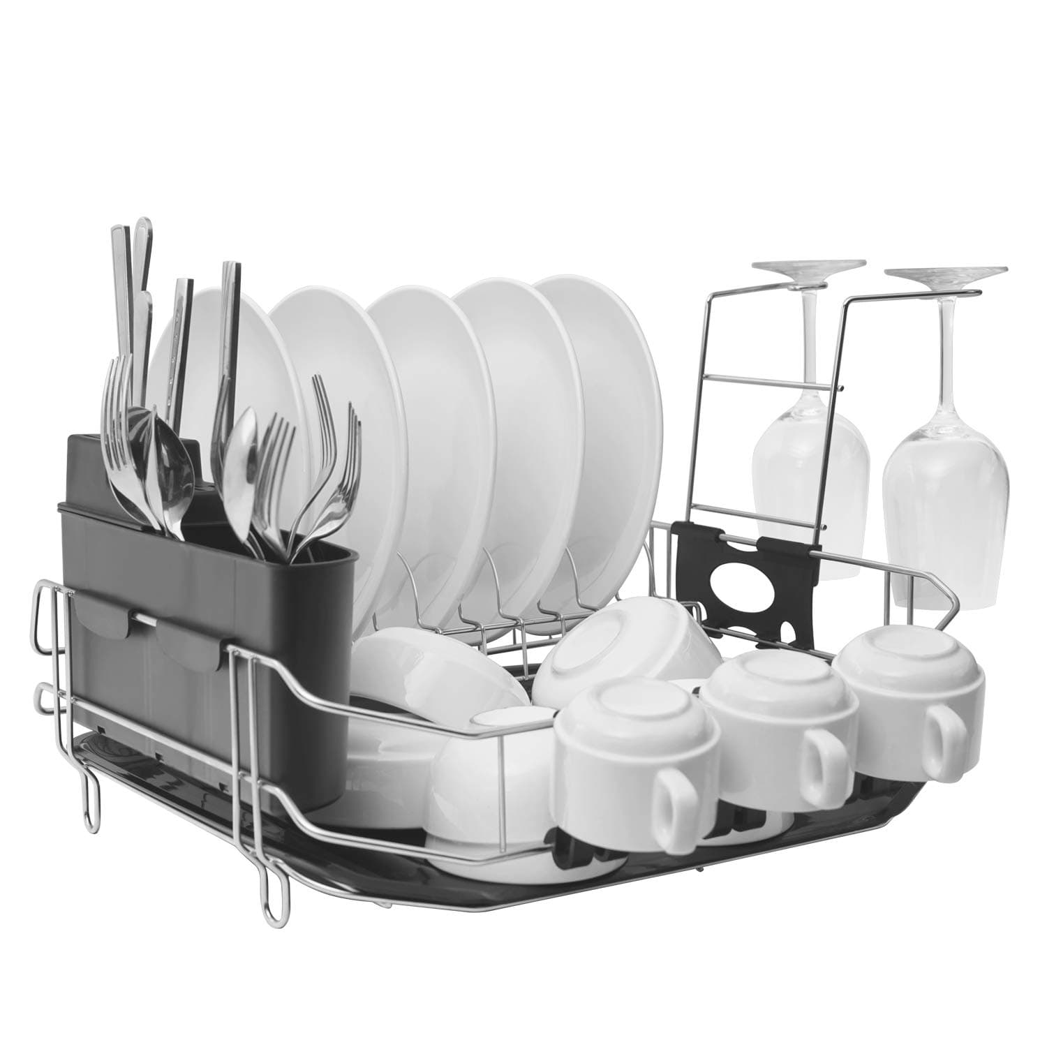 Dish Rack Set, 304 Stainless Steel Dish Drying Rack Set with Drainboard/Cutlery Cup, Large Capacity for Kitchen