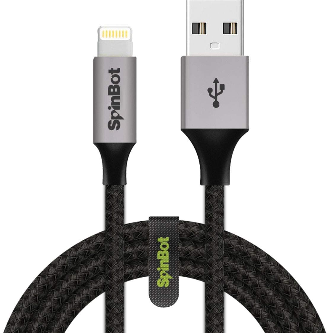 SpinBot ChargeUp Dual Braided 3A Fast Charge iPhone charging cable, iPhone cable for apple iPhones and iPad-4.92 Feet(1.5m) Long (Black)