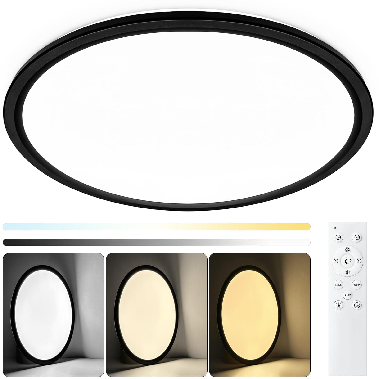 15.4 Inch Led Ceiling Light Fixtures, Dimmable with Remote Control, 36W, 4500LM, Ultra Thin Modern Flush Mount Ceiling Lights for Bedroom Living Room Kitchen Dining Room